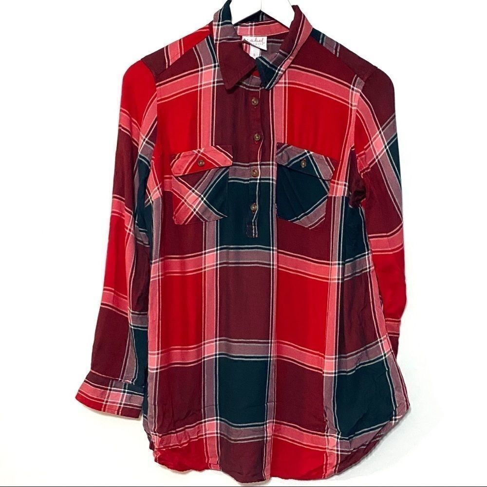 Isabel maternity red plaid blouse small